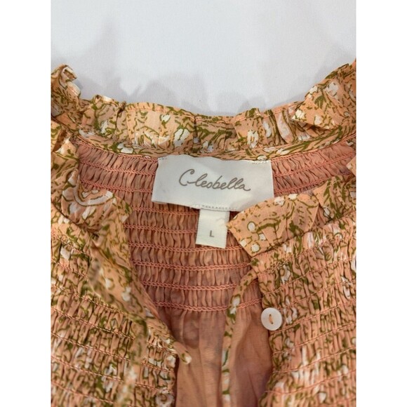 Cleobella Organic Cotton Peach Floral Smocked Midi Dress- Large - Picture 12 of 16